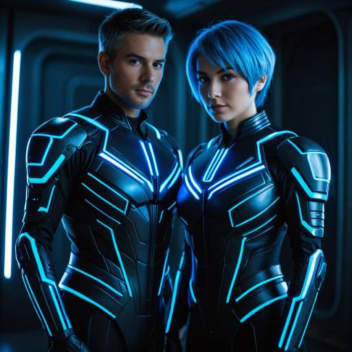 Futuristic Duo in Glowing Sci-Fi Costumes