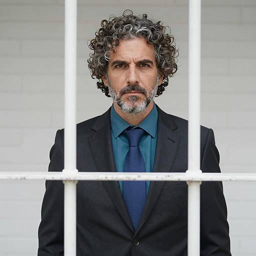 Man in Suit Behind White Bars