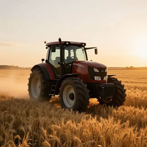 Realistic Tractor in Wheat Field Sunset