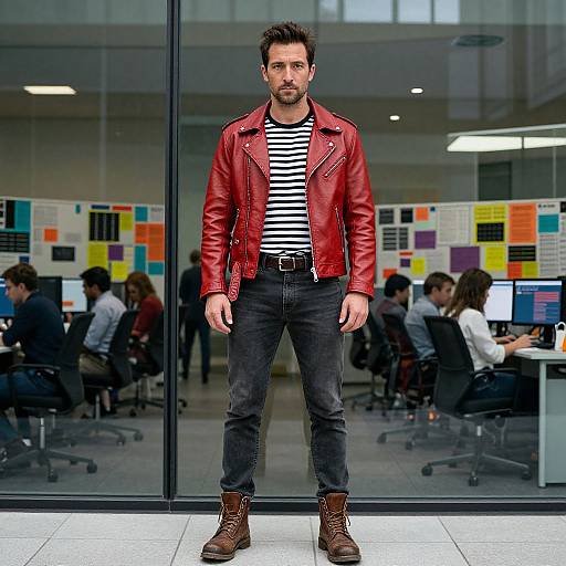 Confident Man in Urban Biker Style