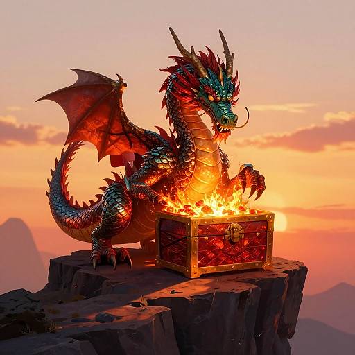 Heroic Dragon Guarding Treasure Chest