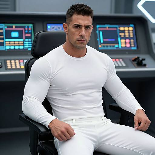 Muscular Man in Futuristic Cockpit