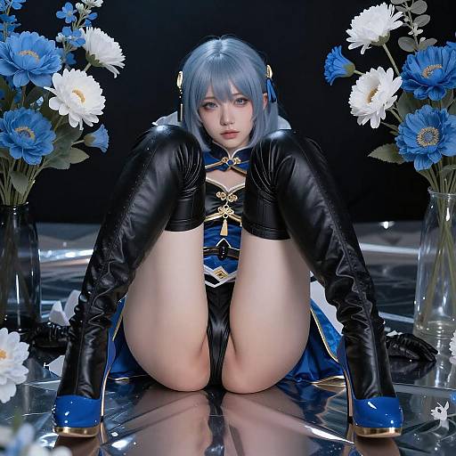 Digital Nude Woman with Floral Surroundings