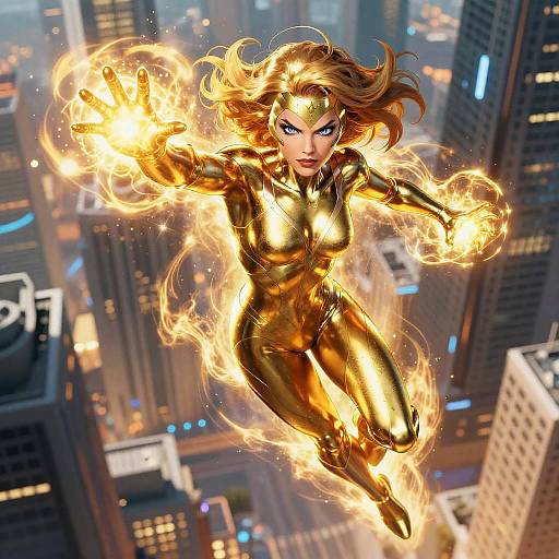 Golden Superhero Girl in Flight