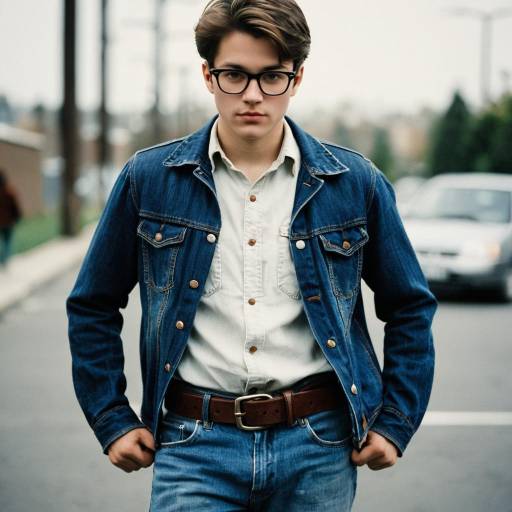 Young man in denim jacket and glasses
