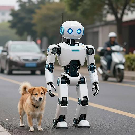 Blurry Robot Dog on a Scenic Road