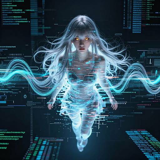 Glowing Cybernetic Girl with Glitch Effect