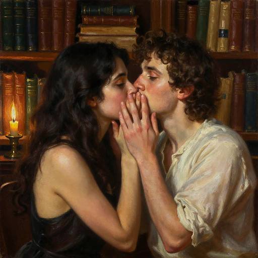 Intimate Poet and Woman in Library