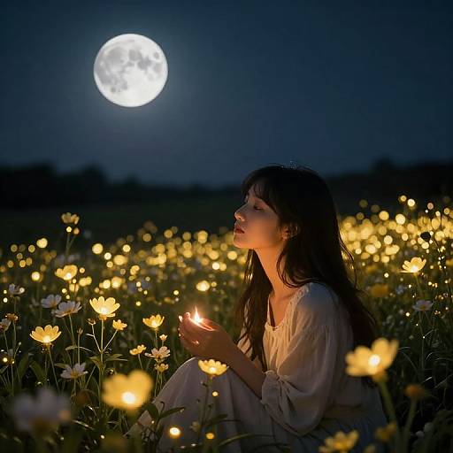 Moonlit Field of Luminous Blossoms