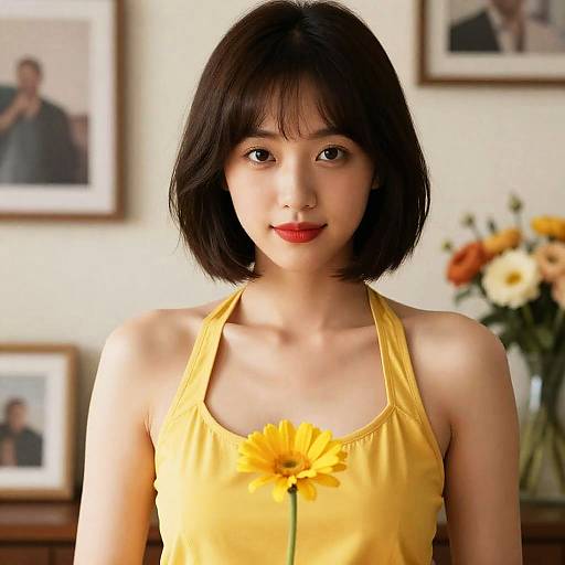 Charming Woman in Yellow Halter Top