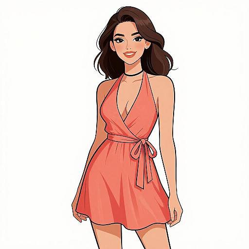 Summer Chic Woman in Coral Dress