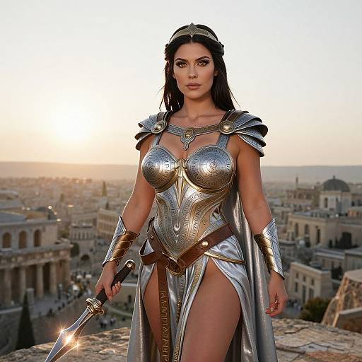 Divine Athena Warrior Goddess at Sunrise