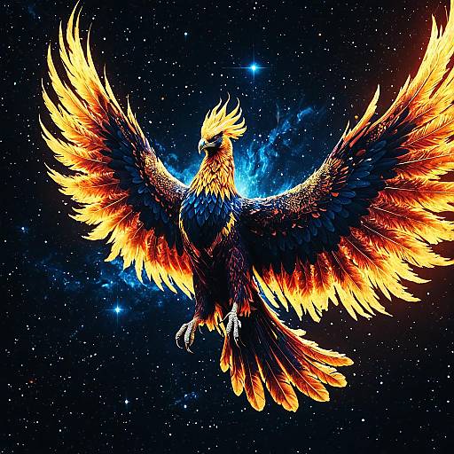Cosmic Phoenix soaring in space