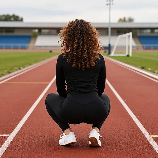 Woman Squatting on Red Track