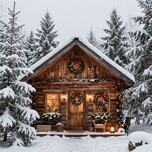 Cozy Rustic Cabin Christmas Scene