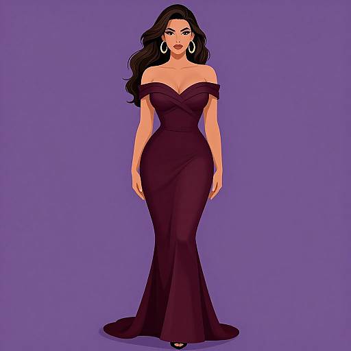 Confident Woman in Burgundy Evening Gown