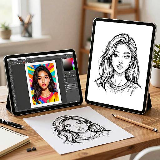 Digital and Traditional Line Art Portrait Creation