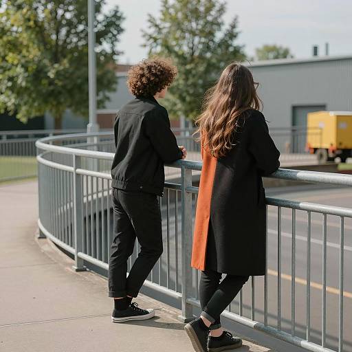 Metal Walkway Scene with Two Figures