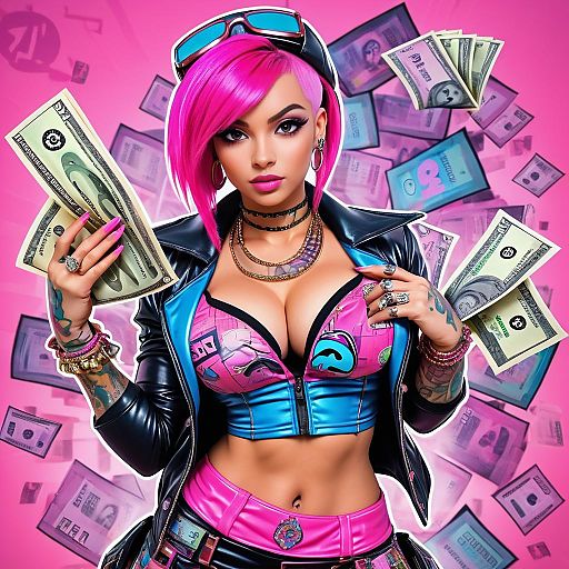 Woman with Pink Hair Holding Money