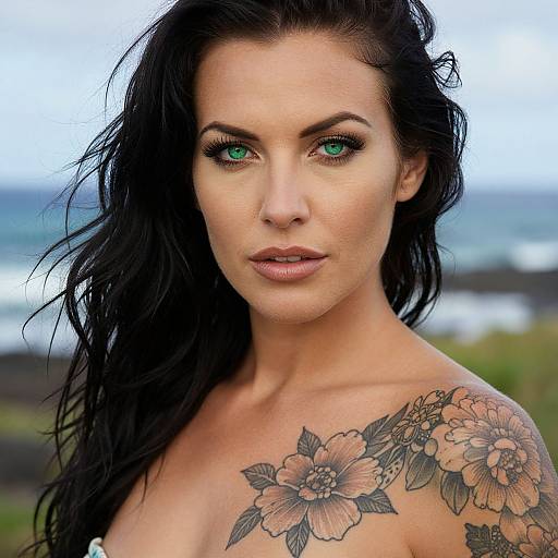 Tattooed Woman with Green Eyes in Maui