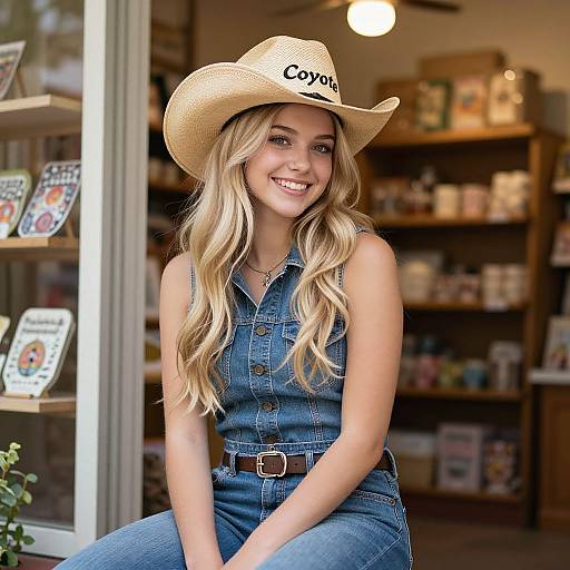 Smiling Woman in Coyote Cowboy Hat