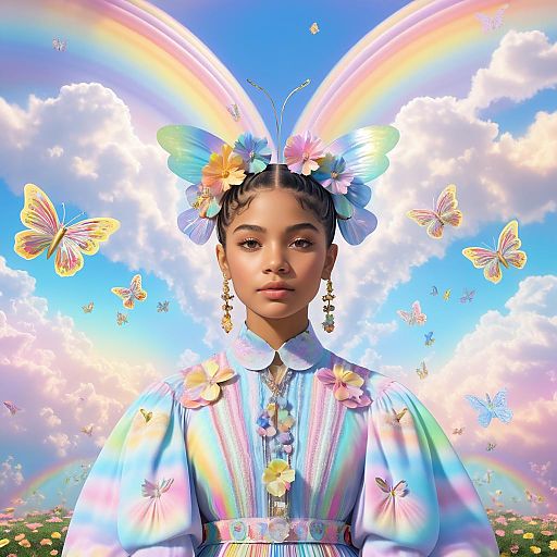 Whimsical Portrait of Zendaya in Clouds Whimsical Portrait of Zendaya in Clouds