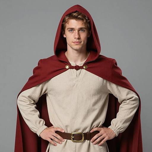 Young Man in Red Hooded Cape Costume