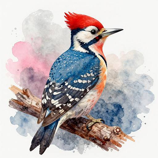 Vibrant Watercolor Woodpecker Illustration