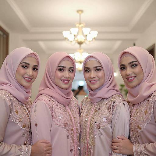 Four Women in Matching Pink Hijabs