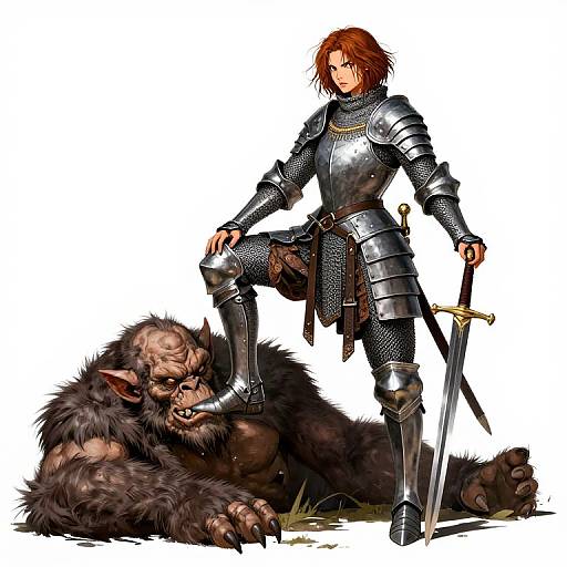Fierce Medieval Female Warrior Illustration