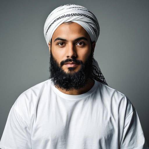 Portrait of Man in White Turban and T-Shirt