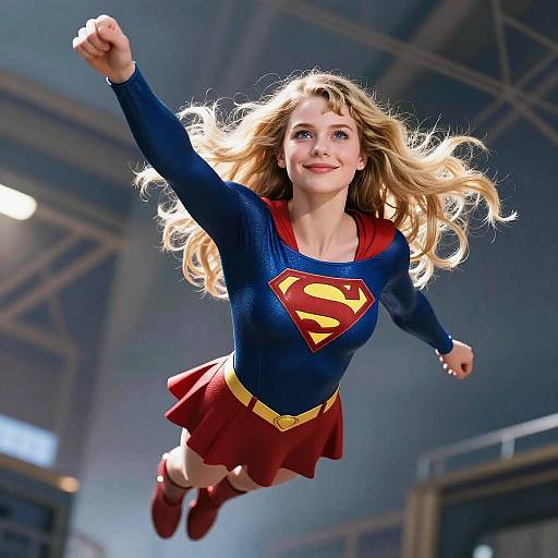 Realistic Supergirl in Surreal Flight