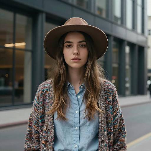Young Woman in Urban Glass Setting
