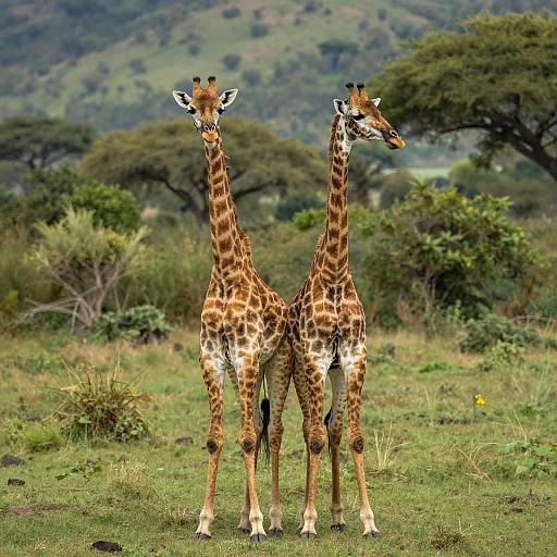 Back-to-Back Giraffes in Lush Savanna