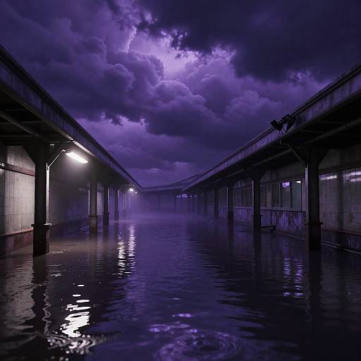 Surreal Violet Flooded Subway Scene