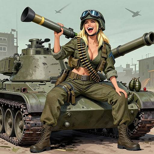 Rebel Soldier Woman on Tank