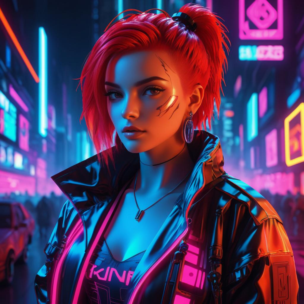 Futuristic Cyberpunk Woman in Neon City