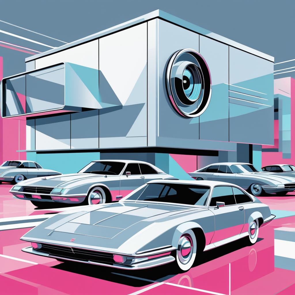 Pop-Art Silver Car with Futurist Elements