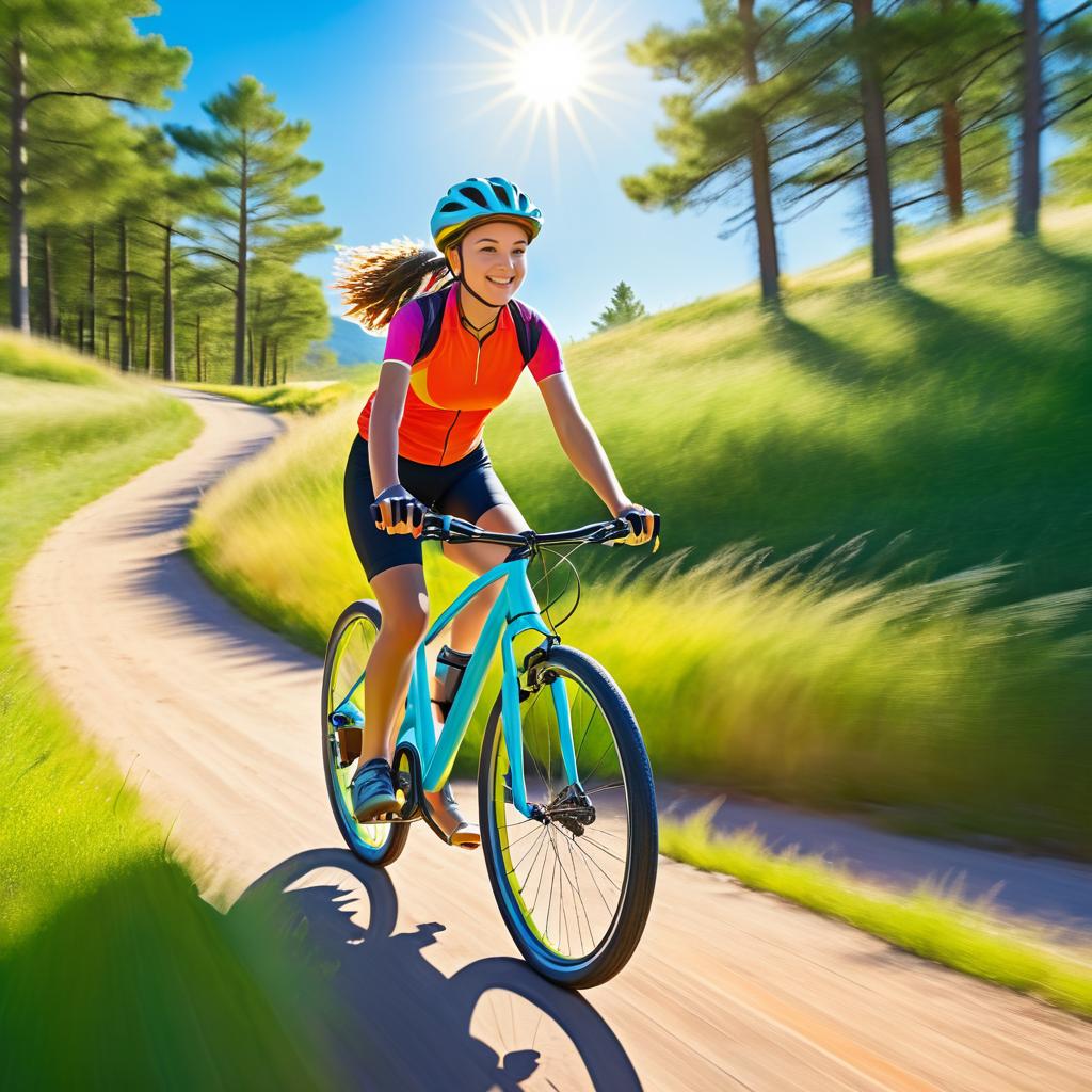 Joyful Teenage Cyclist on Scenic Trail