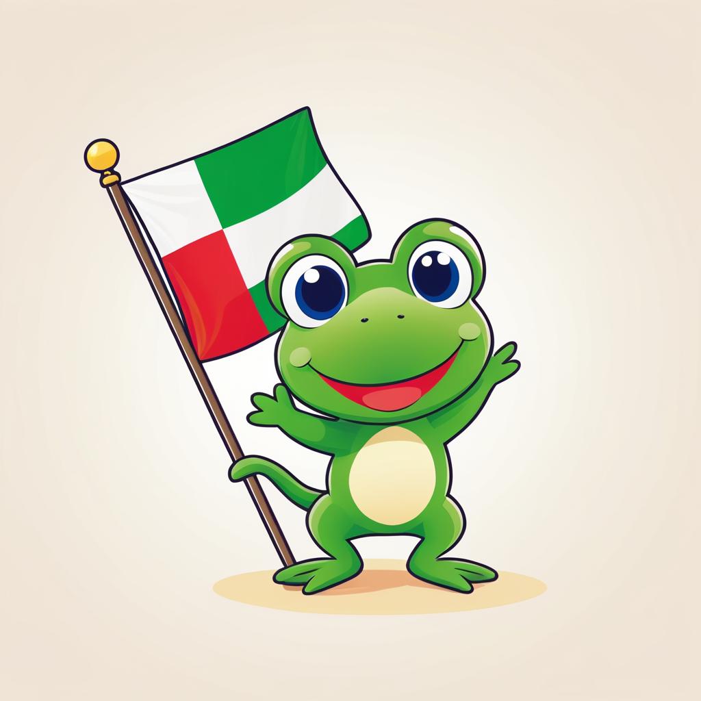 Cheerful Cartoon Frog with Italy Flag