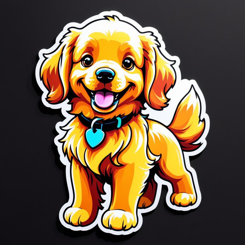 Colorful Retro Golden Retriever Sticker Design