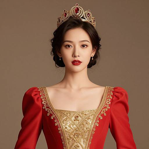 Regal Woman in Red and Gold Dress