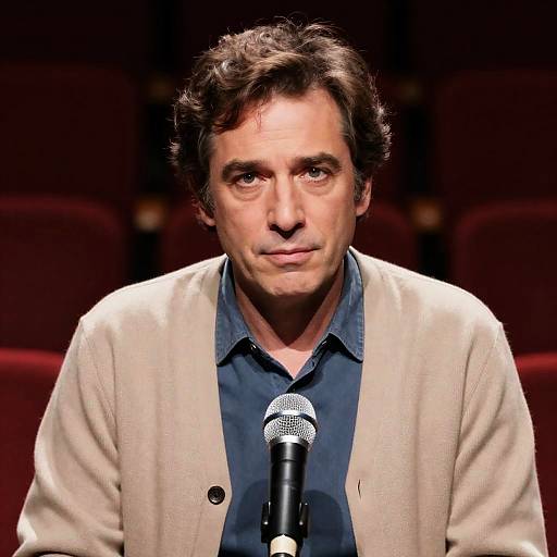 Middle-Aged Man in Dim Theater Setting