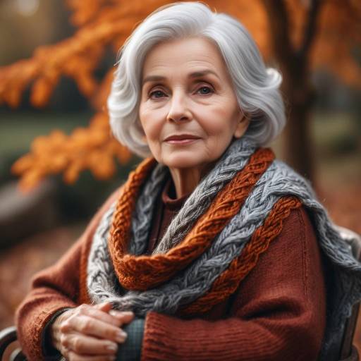 Graceful Elderly Woman in Cozy Autumn