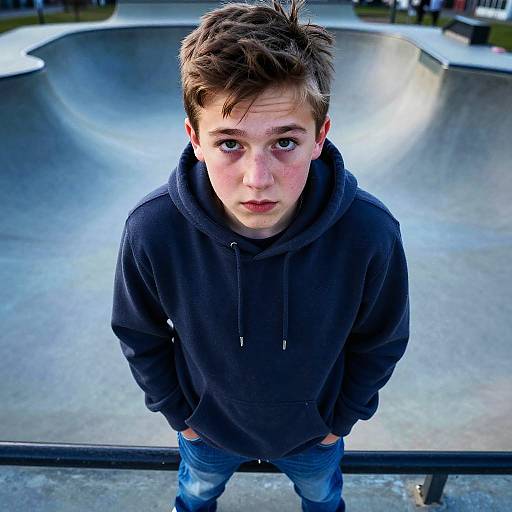 Determined Teenage Boy in Urban Skatepark
