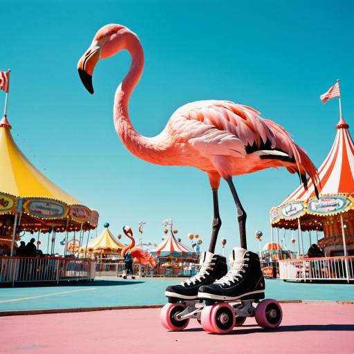 Flamingo Wearing Roller Skates at Carnival