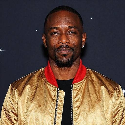 Confident Man in Quilted Golden Jacket