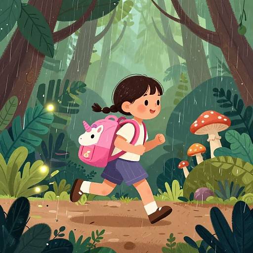 Playful Girl in Enchanted Rainforest