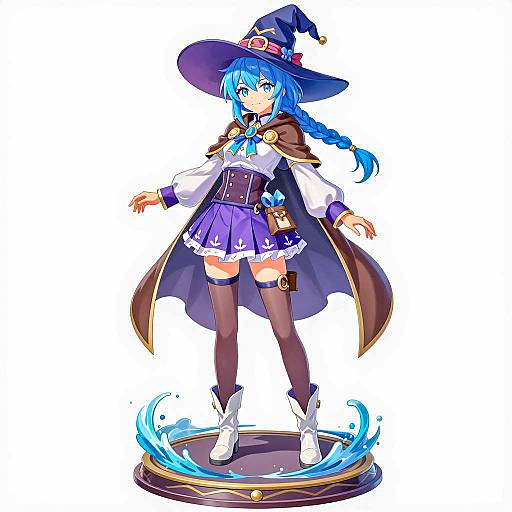 Blue-haired Anime Witch Girl with Water Magic