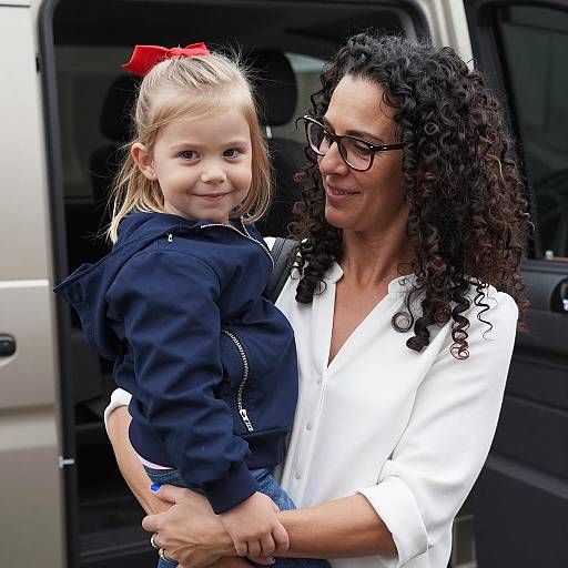 Mother Holding Daughter Outside Vehicle